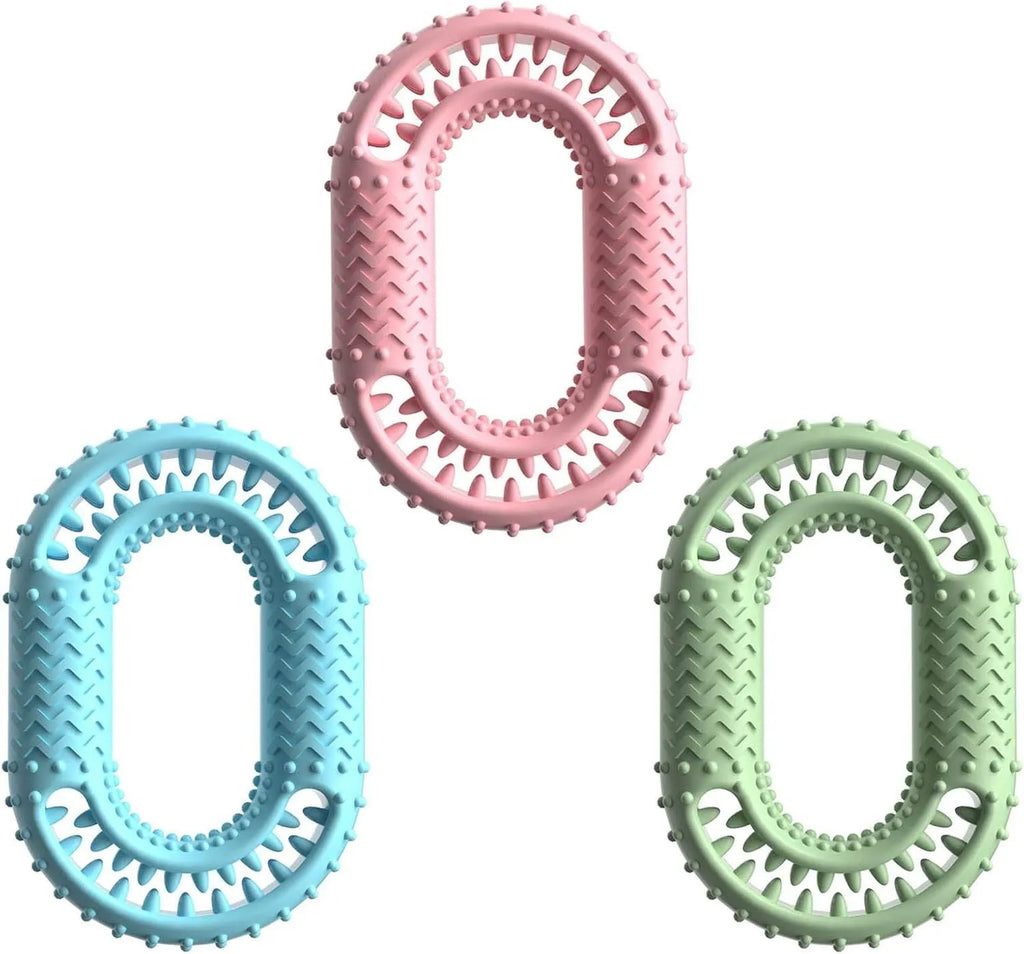 Blue O-ring shaped resistant dog chew toy for aggressive chewers on white background