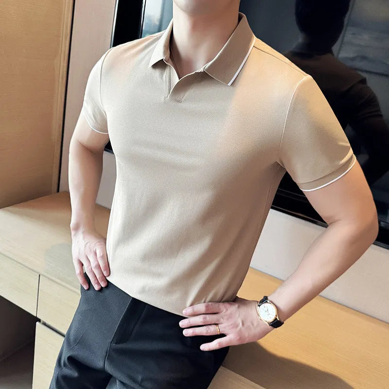 Mercerized cotton blend polo shirt with lapel collar in solid colour options