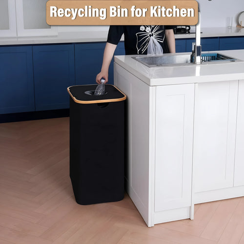 Black bamboo-style storage basket with removable lid and double inner pockets