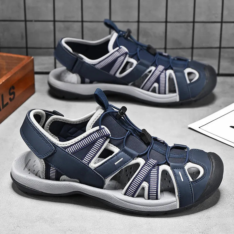 Men's LX01 blue casual sports shoes with mesh upper, rubber sole, and Velcro fastening.