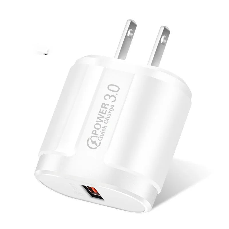 Compact international smart charger for mobile phones with EU UK US plug options in black or white