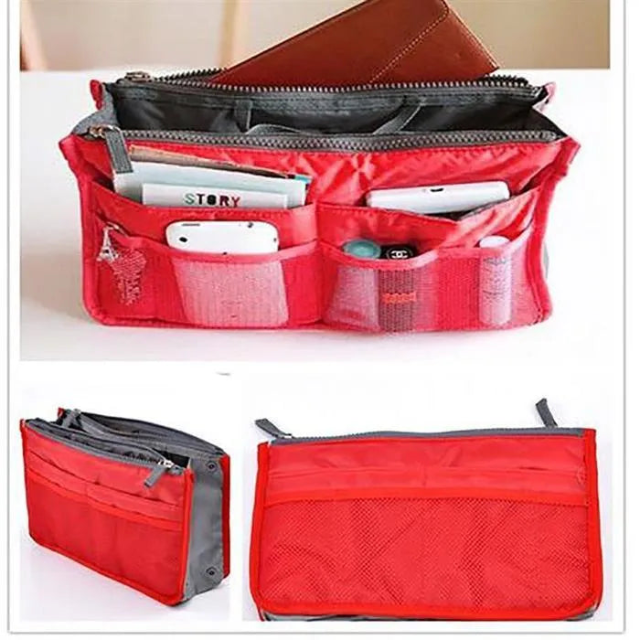 Travel cosmetic organizer bag double zipper 28.5x18.5x10cm 210T polyester silk cotton 90g