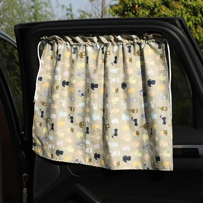 All cotton cartoon auto curtain sunshade for general vehicle window protection with rabbit pattern