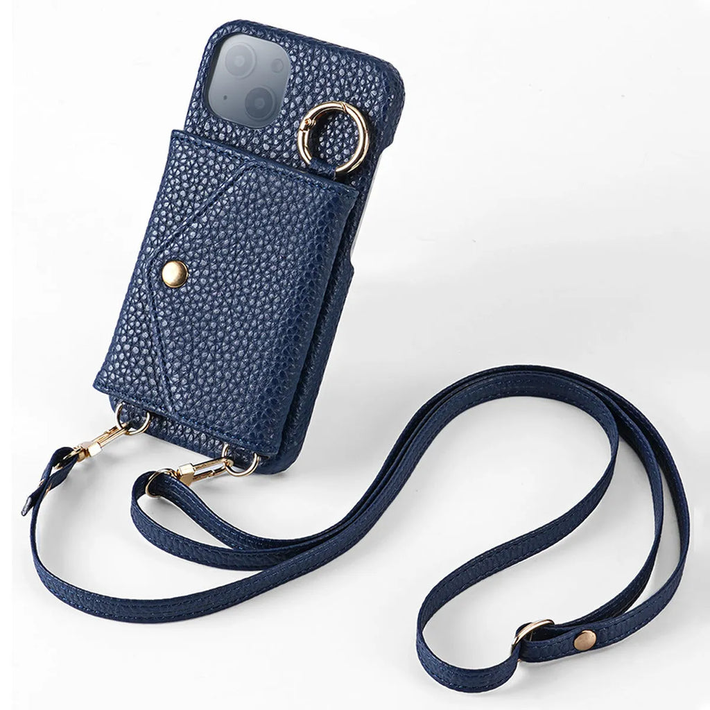Anti-degaussing imitation leather wallet phone case with bracket and crossbody bag for Apple iPhone and Samsung