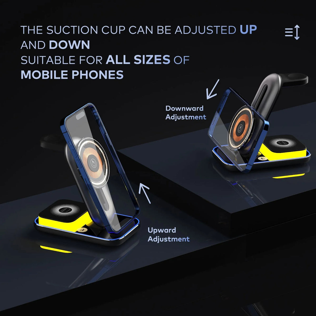 Three-in-one magnetic wireless charger, foldable fast charge unit in black or grey