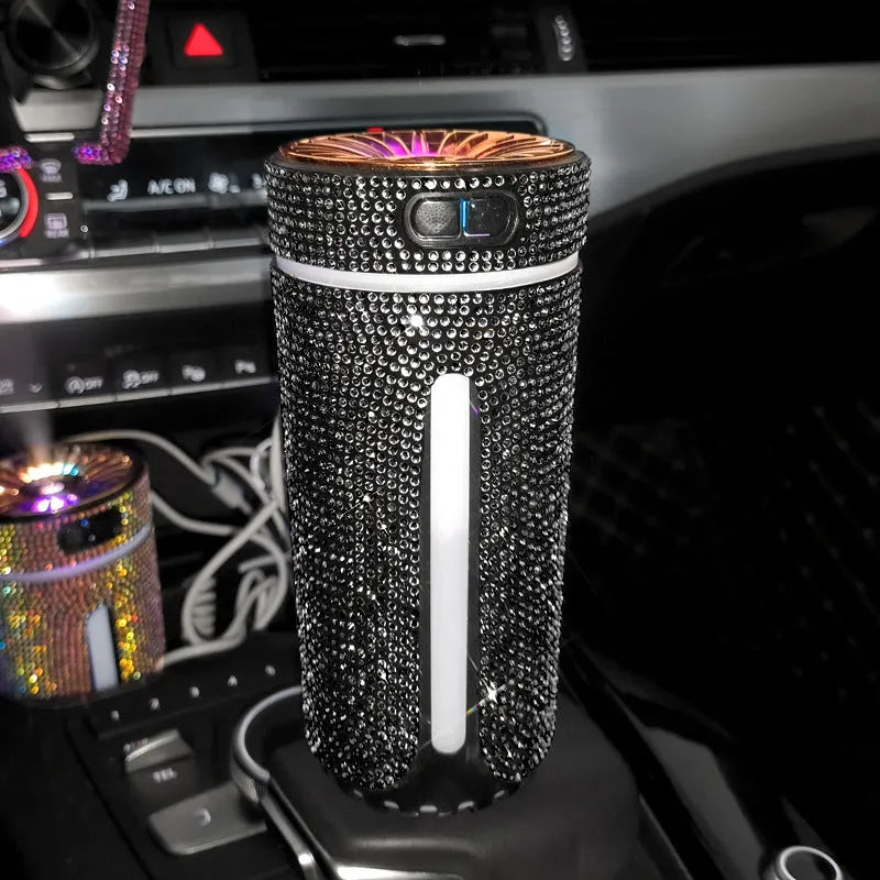Rhinestone diamond car humidifier with colourful LED light and USB cable