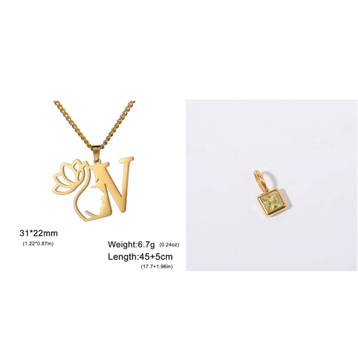 Stainless steel cross chain necklace with letter pendant in gold or silver electroplated finish