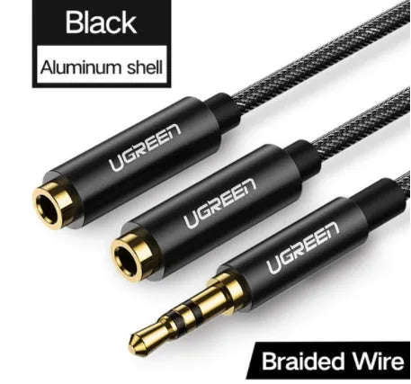 Replacement 3.5mm audio cable for earphone 1 and 2 models in black, 20cm long with gold-plated connectors