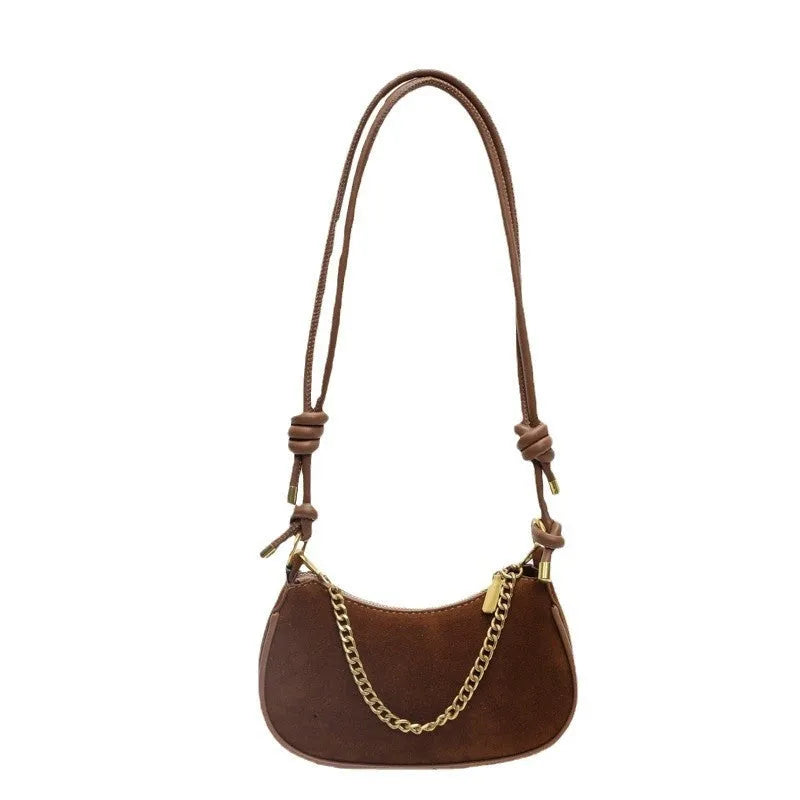 Minority frosted square PU crossbody shoulder bag in brown with single strap and sewing line detail