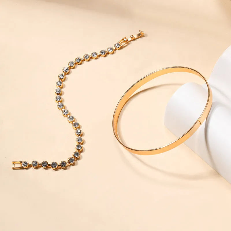 Retro zinc alloy drop shape geometric bracelet set for women gold and silver finish