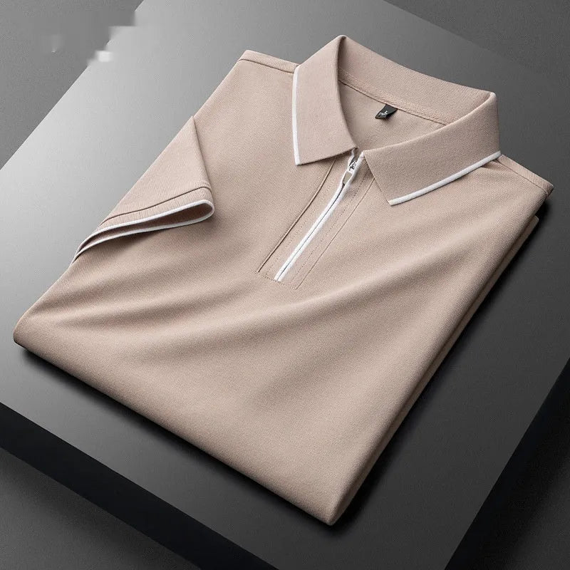 Men's slim fit cotton blend business casual top in graphite grey colour with short sleeves