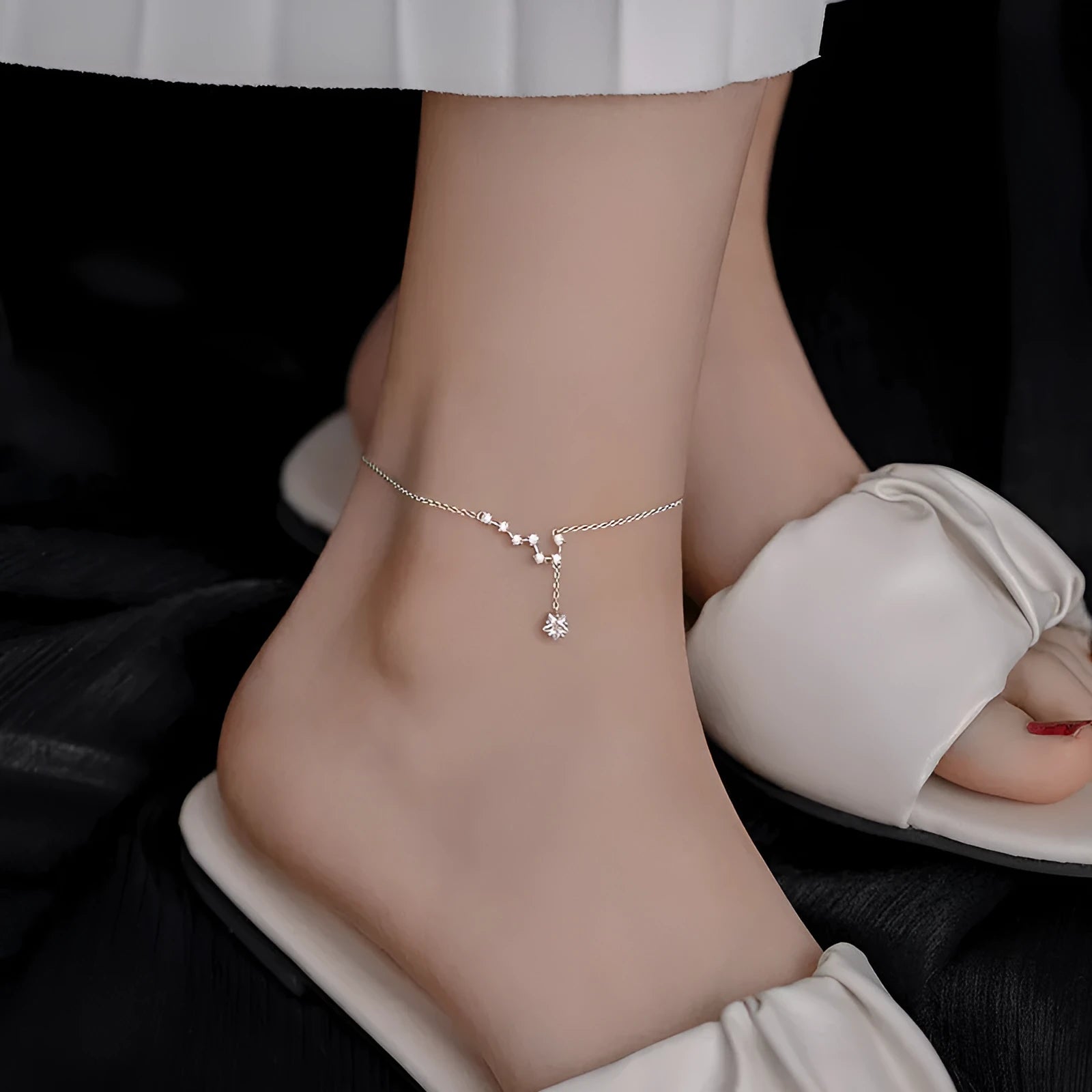 Big Dipper white alloy star anklet for women on white background