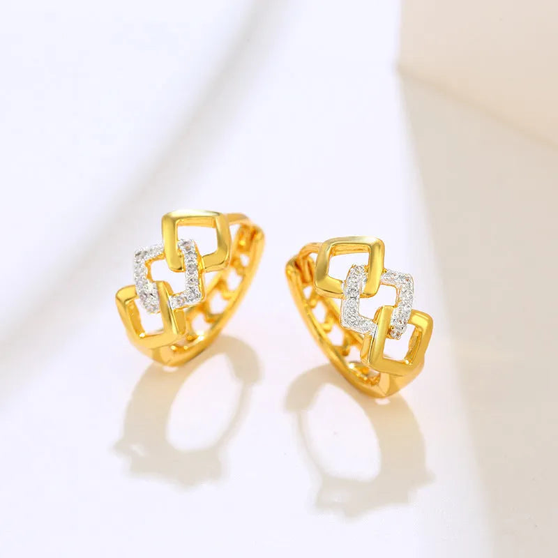 Geometric hollow out gold electroplated alloy earrings with simple ear clip style