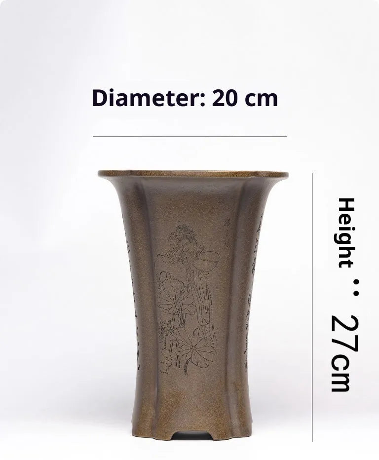 Zisha purple clay flowerpot with sharkskin texture and blue veins by Kuai Duohui, Chinese-style planter for flowers