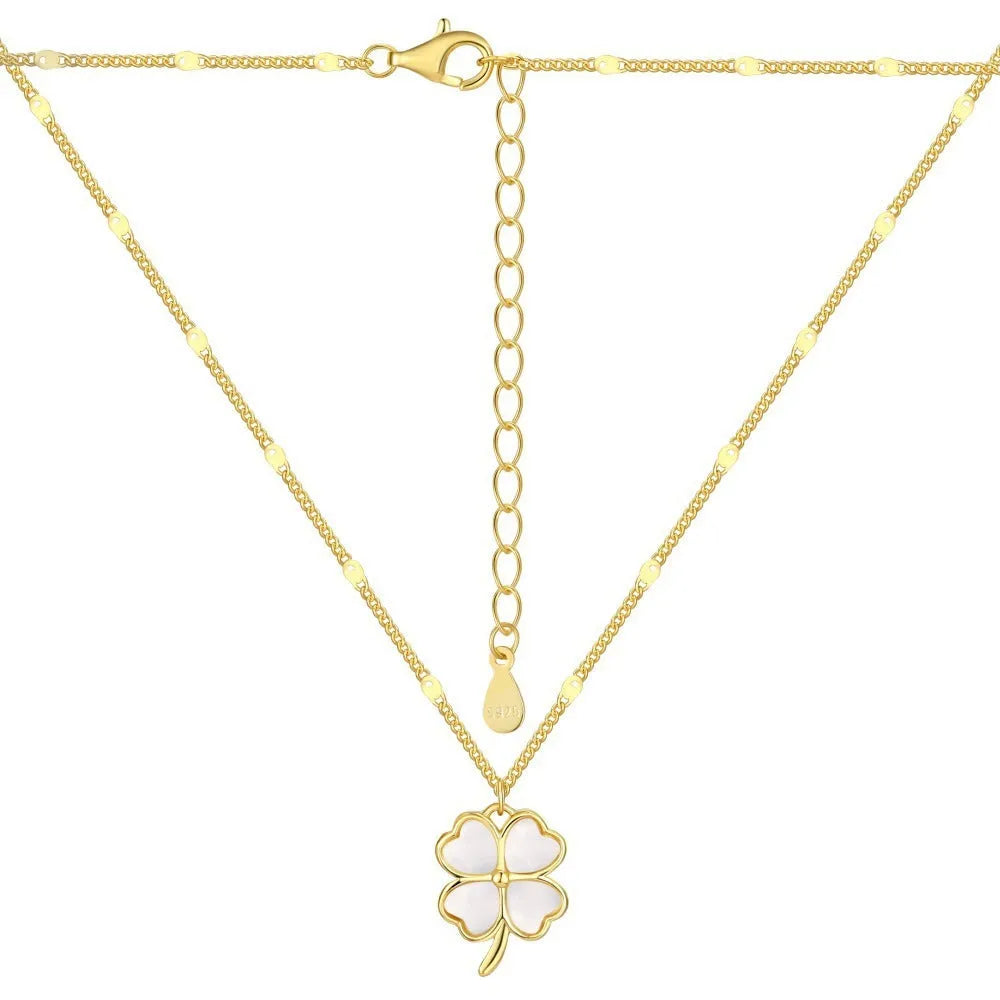 925 silver heart and clover necklace for women with electroplated white gold or gold finish