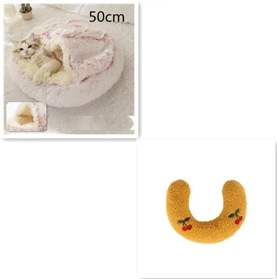 Round plush pet bed in brown for cats and small dogs, size 40cm