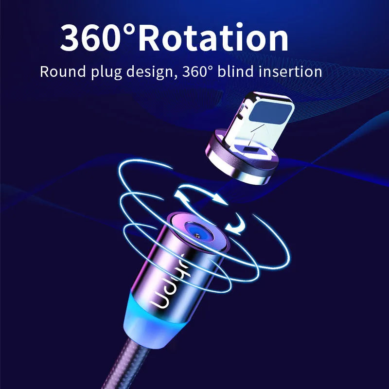 Magnetic USB data cable with interchangeable heads for iPhone Android Type-C devices in three lengths
