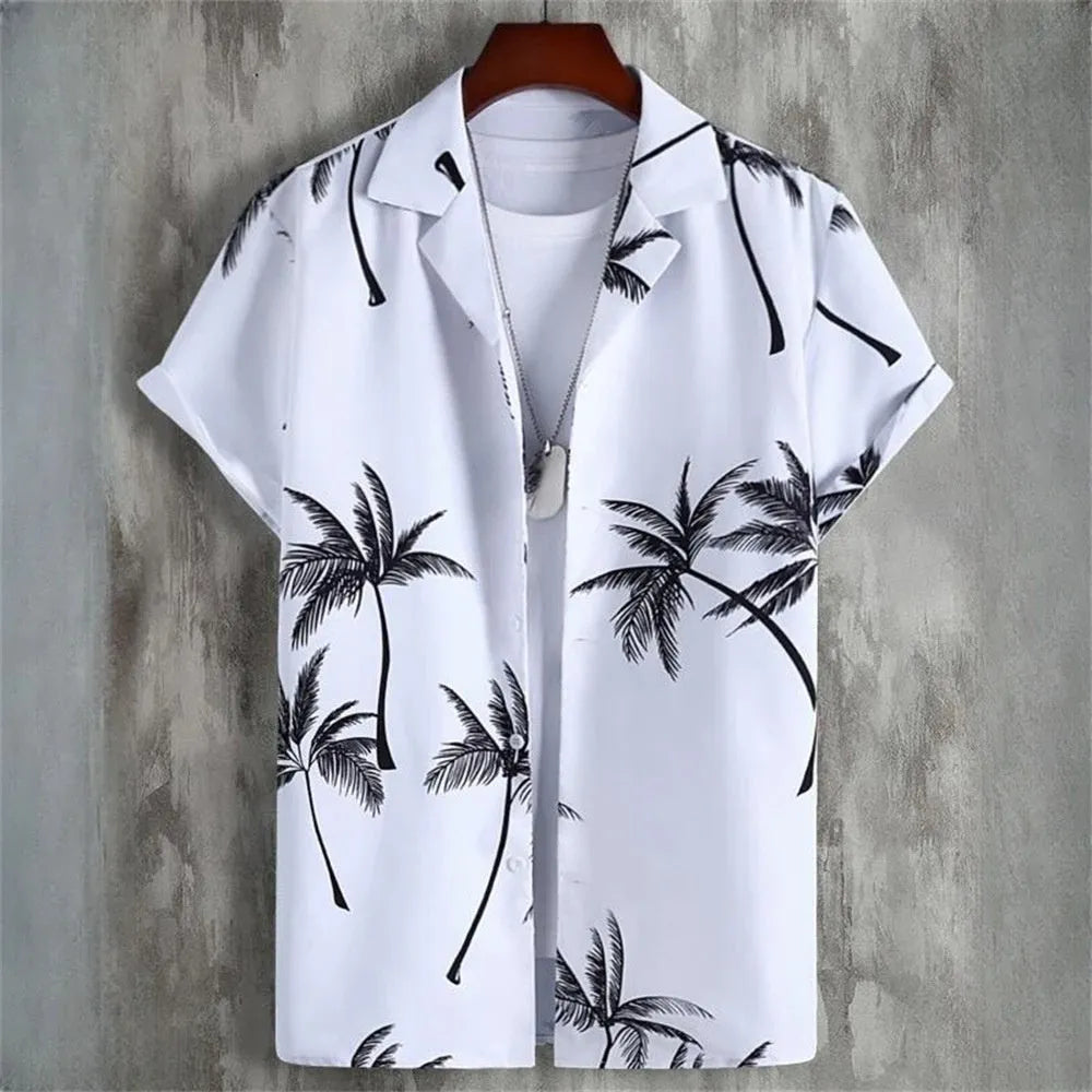 Men's camouflage pattern short sleeve shirt with digital printing and 3D stitching details on polyester fabric