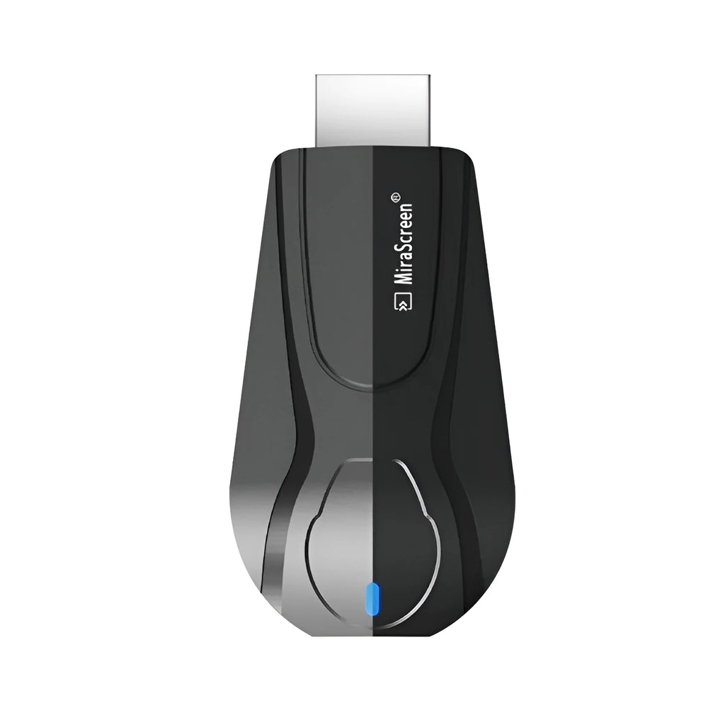 Black wireless screen player device with HDMI connection for smart phone content sharing