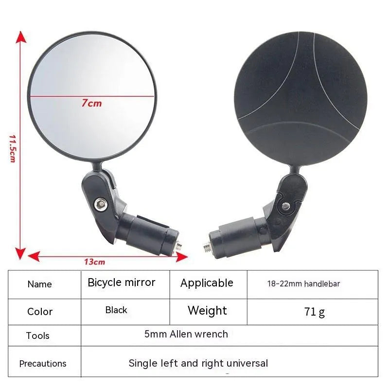 Black foldable convex rearview mirror with 360-degree adjustable mount