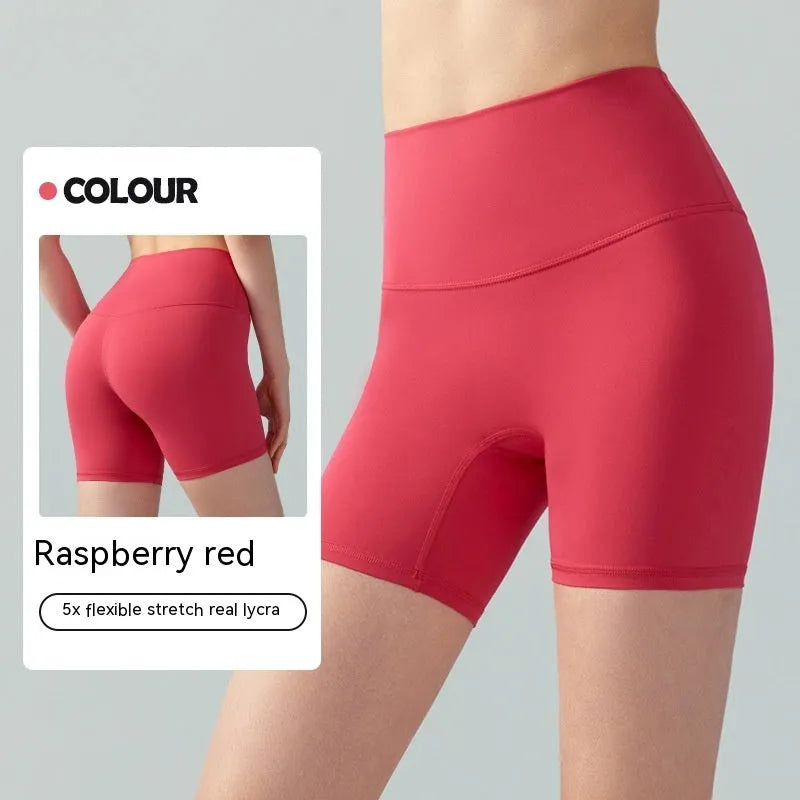 Women's leaf green Lycra yoga shorts with high waist belly control design