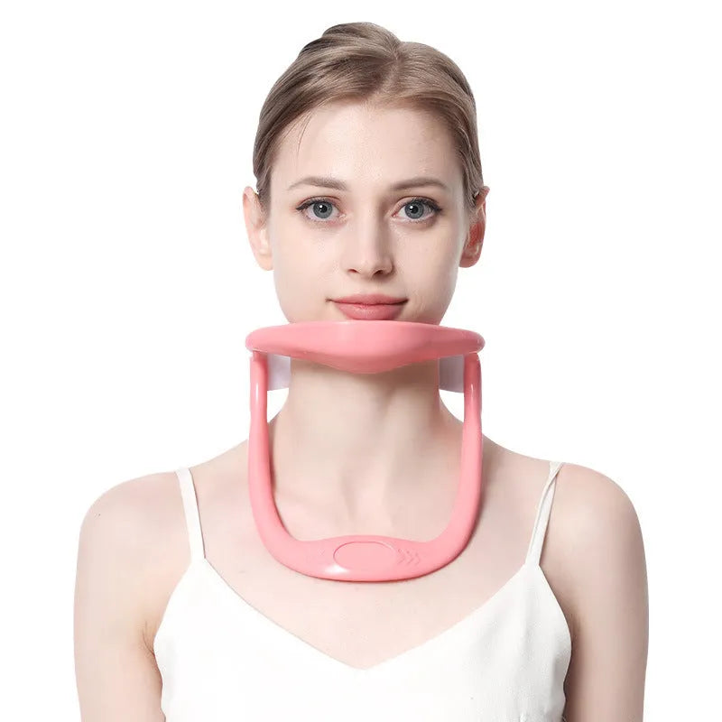 White adjustable neck support brace for cervical spine and shoulder posture correction.