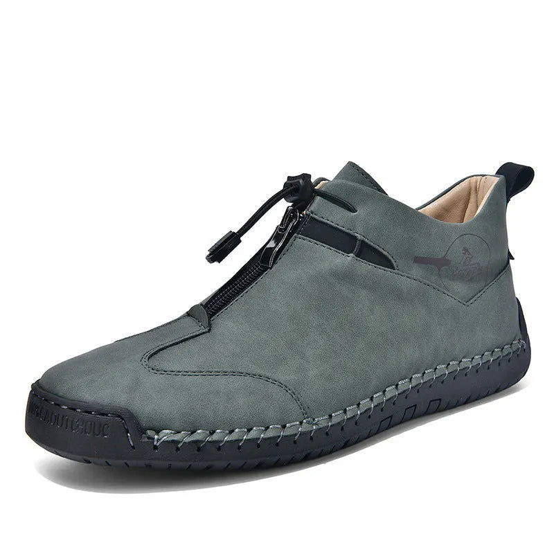 Men's casual leather shoes with mid heel height increase and round toe design