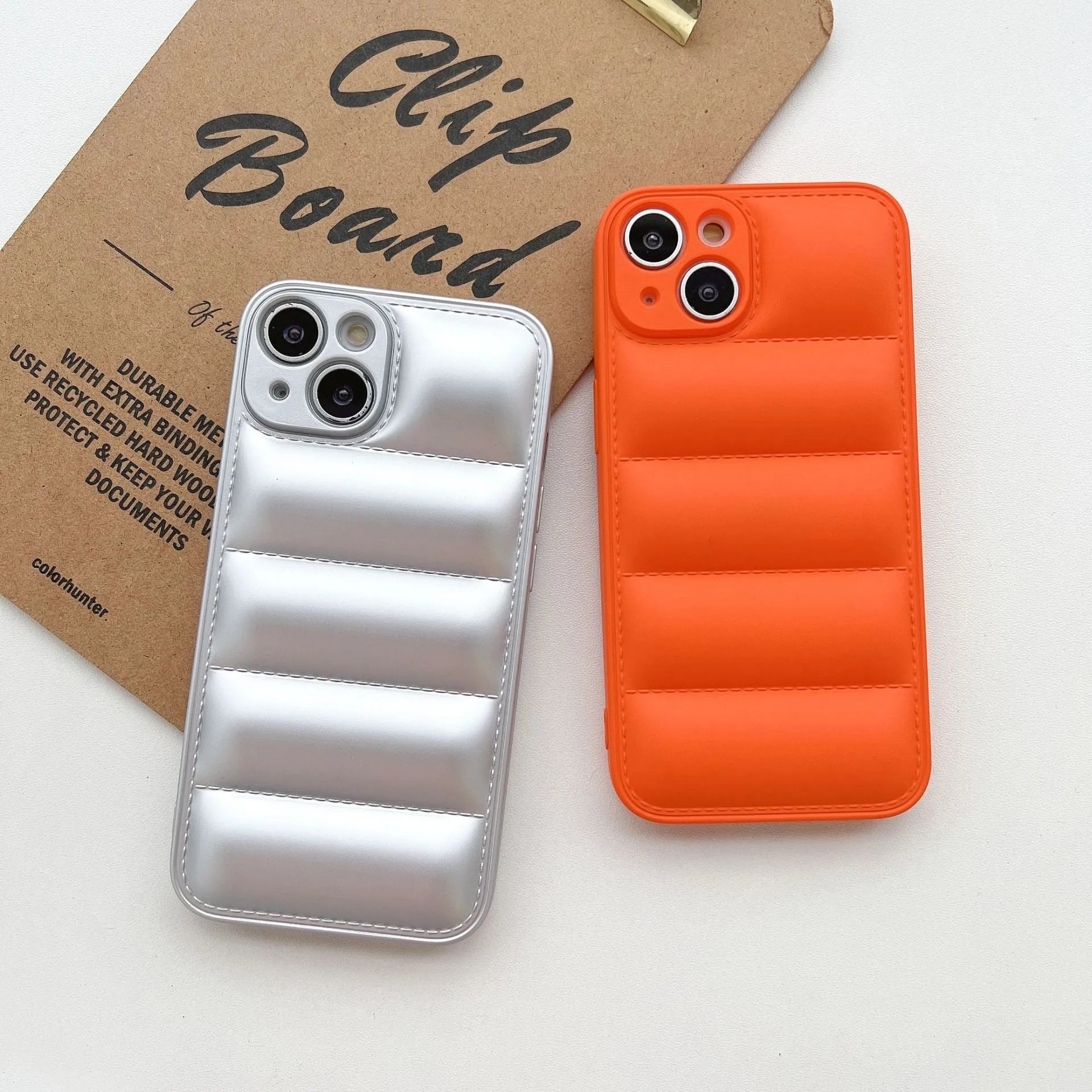 Plastic down jacket phone case for iPhone 15 series in black, shockproof TPU back cover