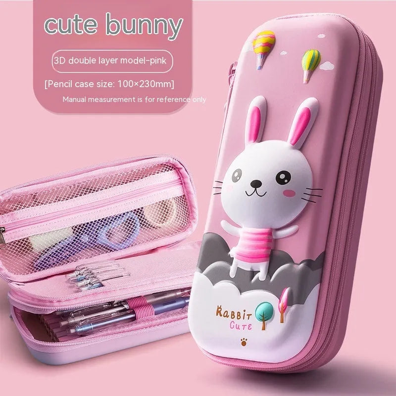 Three-dimensional cartoon pencil case in blue EVA with large capacity for primary school stationery