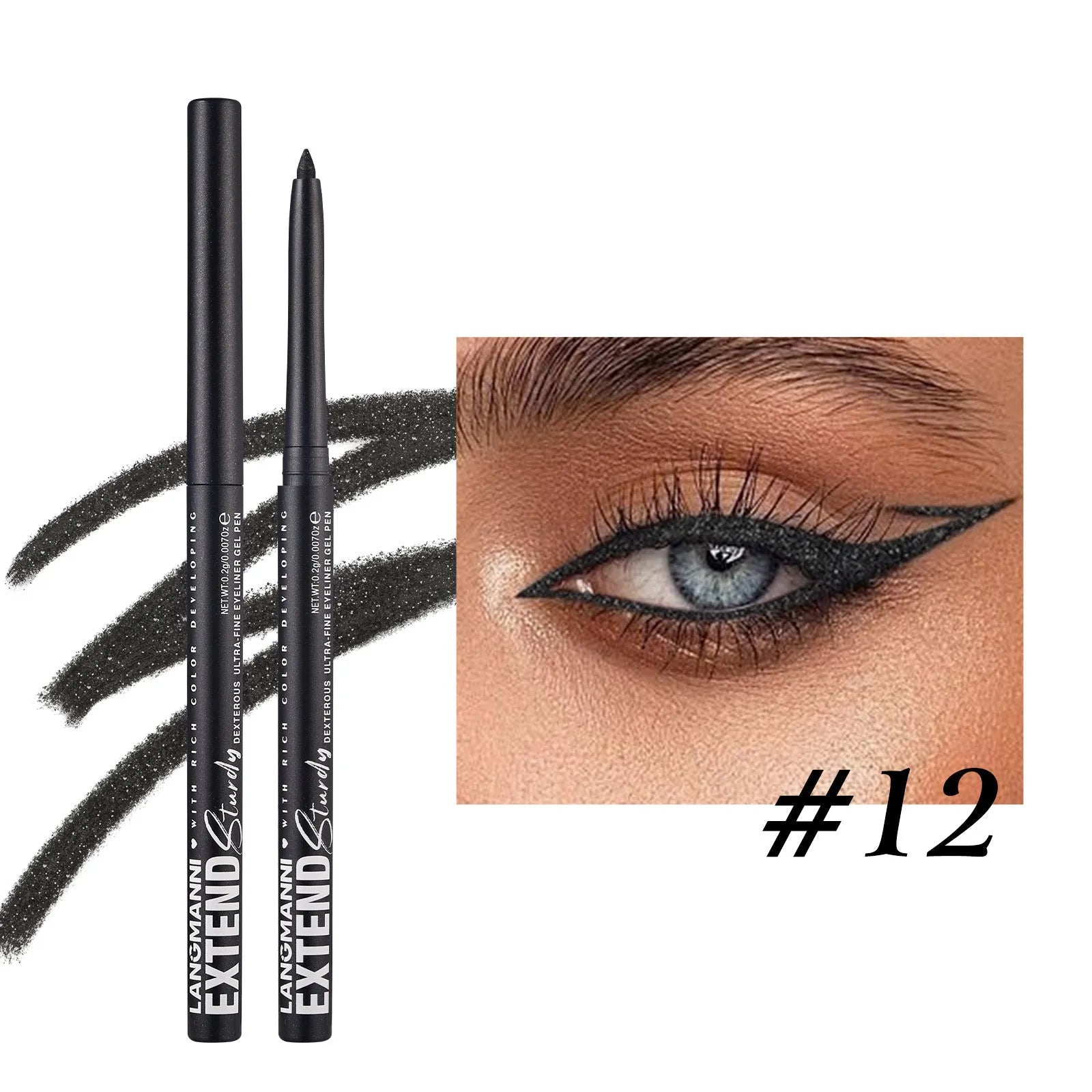 Set of 12 colourful gel glitter eyeliner pencils in vibrant shades for waterproof, long-lasting makeup.