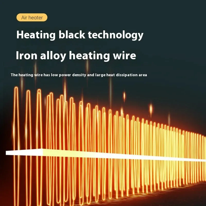 Small white portable electric heater with control dials on a desktop.