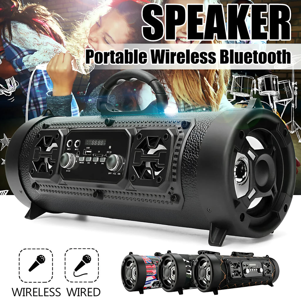 Portable waterproof Bluetooth speaker, ABS body, 5W output, 1500mAh battery, 377x150x158mm, black