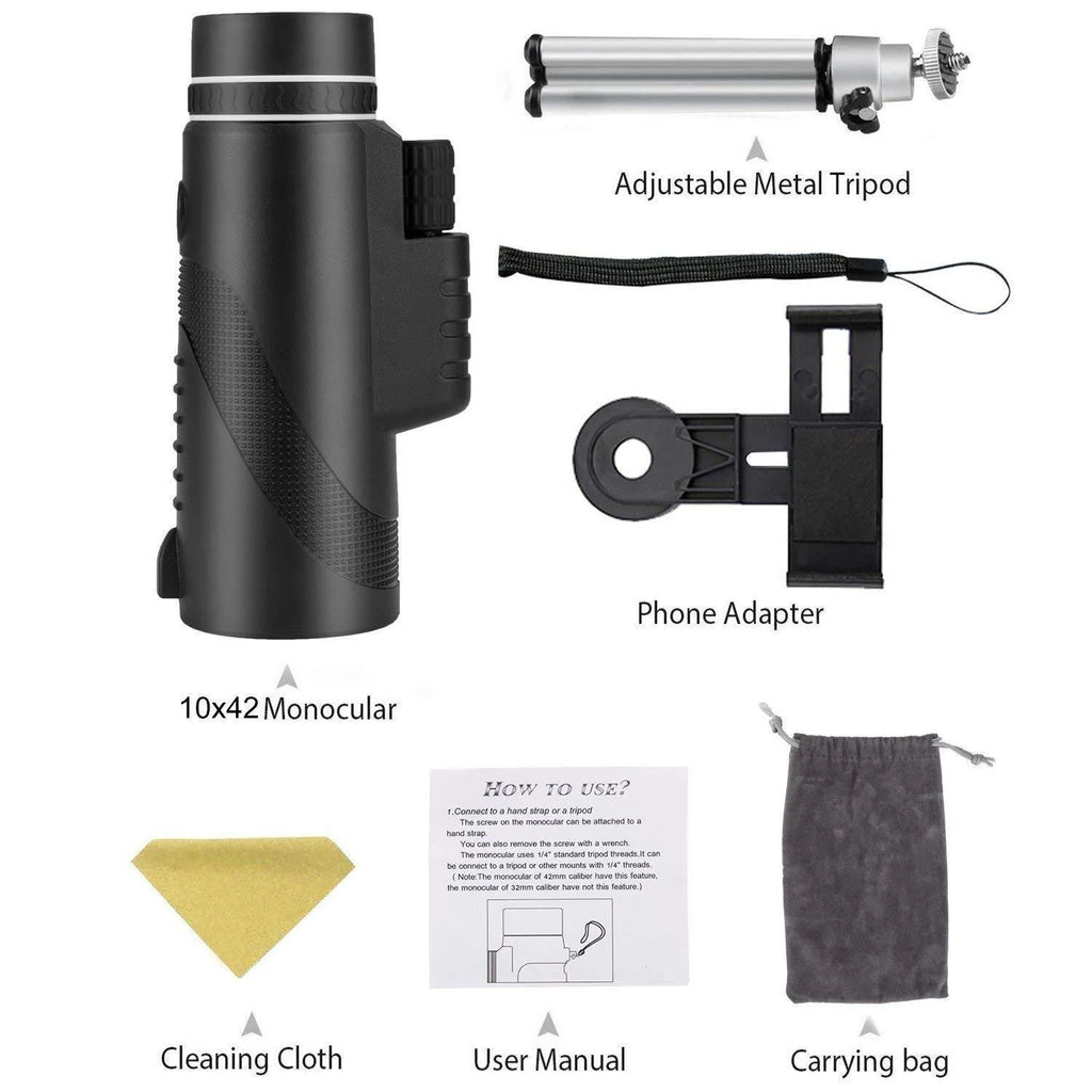 Black HD 40x60 cellphone telescope monocular with lens caps, showing its 144mm length.