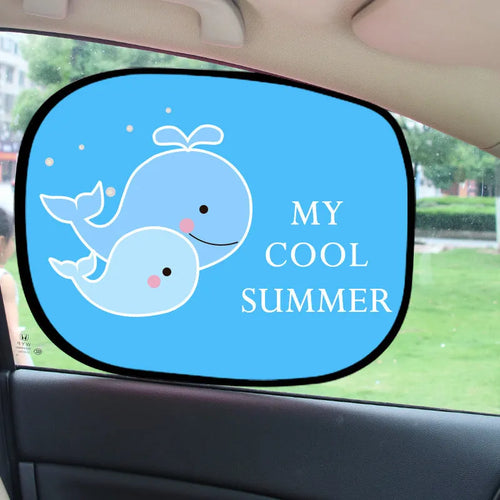 Electrostatic adsorption car side window sunshade with animal pair designs on nylon mesh