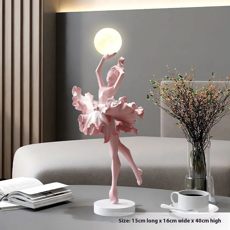 Art Girl modern resin night lamp in black gold, white, pink, or light blue with USB charging.