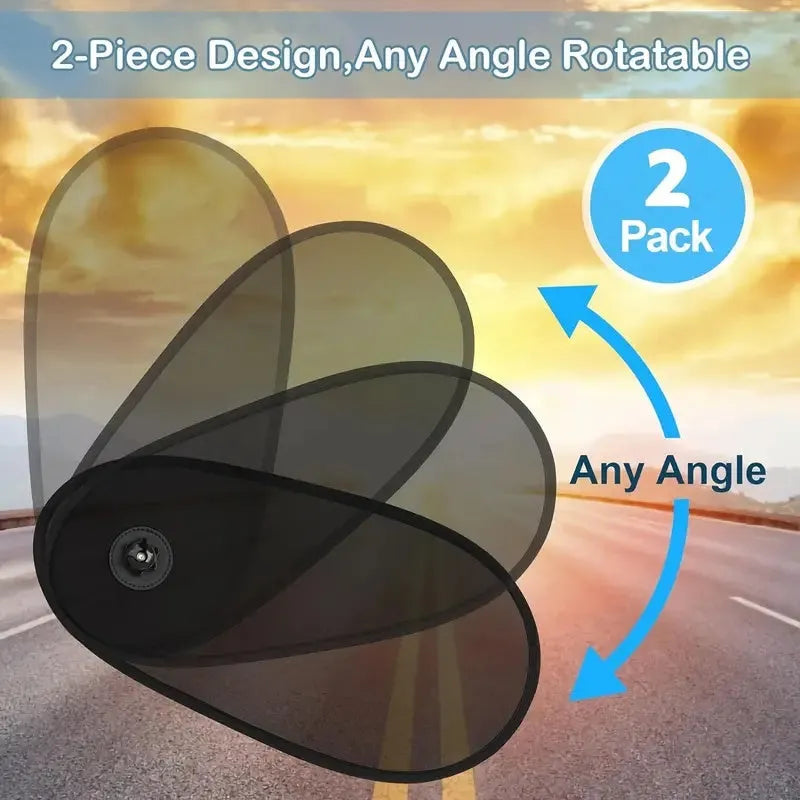 Black breathable mesh car side window sunshade stretched over glass with visible suction cups.