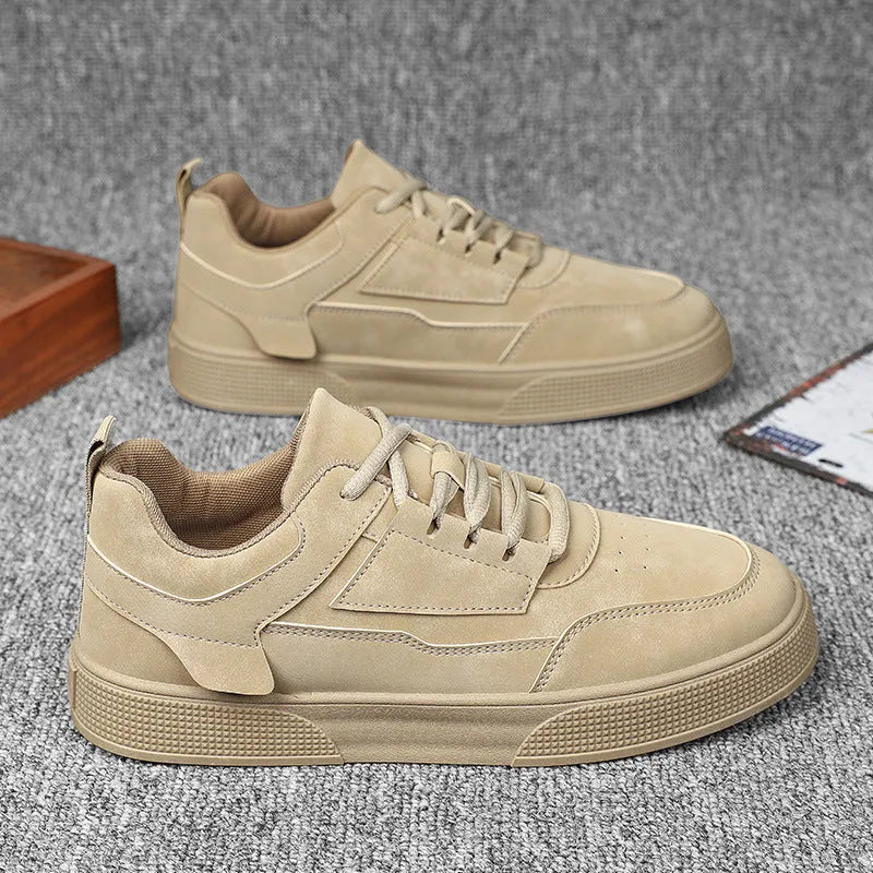 Men's casual sports sneakers in black, grey, khaki or white, artificial PU upper, mesh inner, plastic sole, sizes 39-48