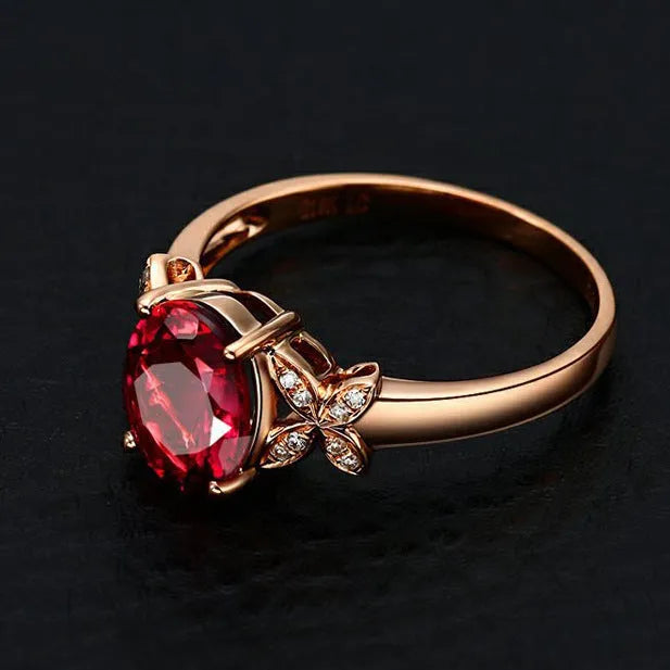 Women's copper butterfly ring with heart shape design in red and blue colour options