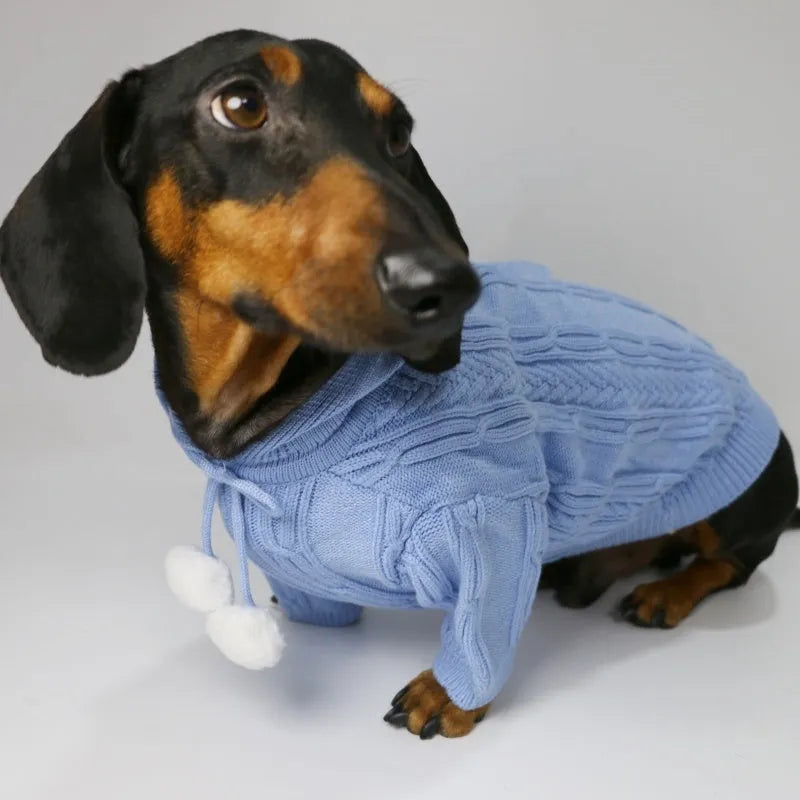 Two-leg hooded sweater for dogs in beige with hood and blended fabric