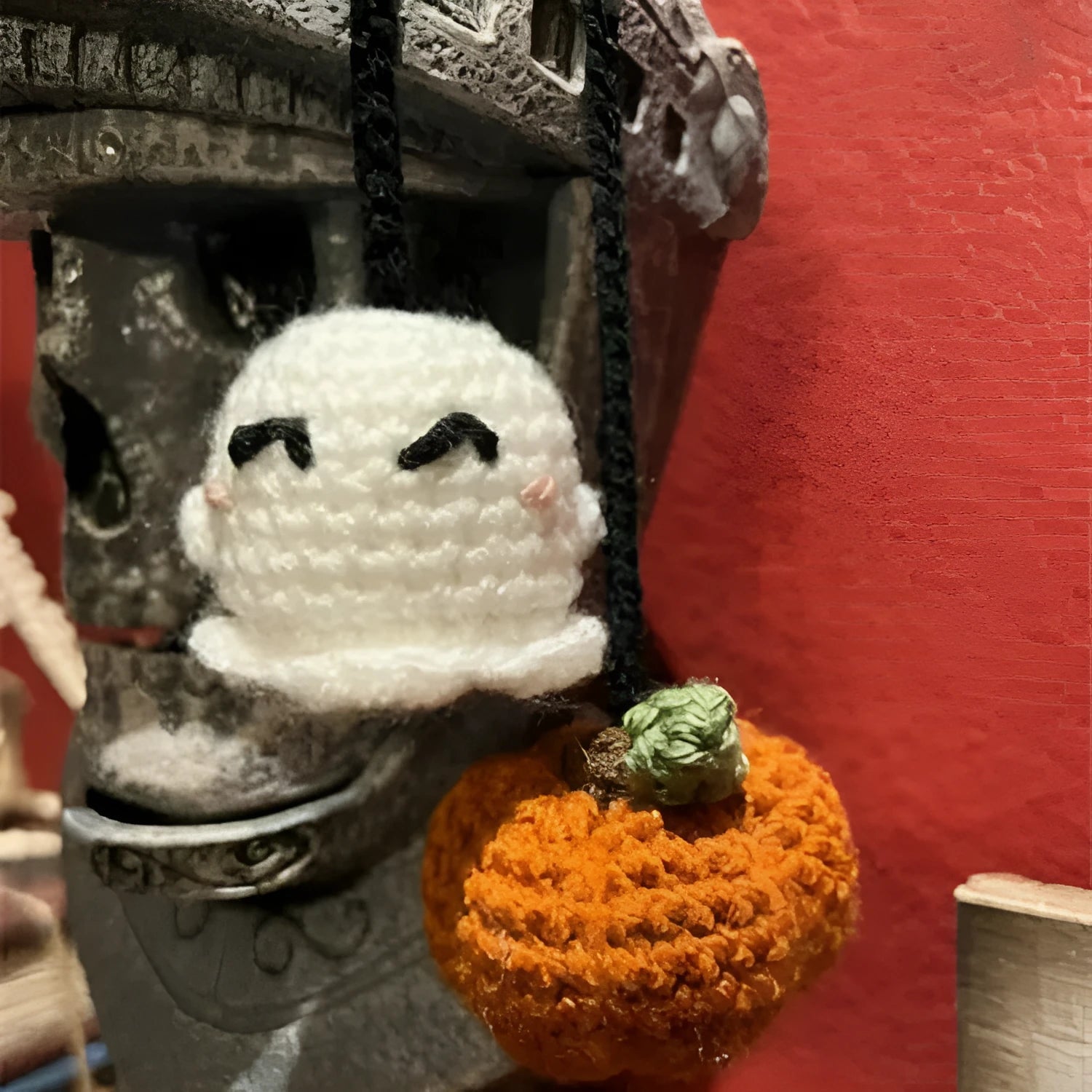 Plush hand-woven car hanging ornament in a cartoon design, made from soft polyester fabric.