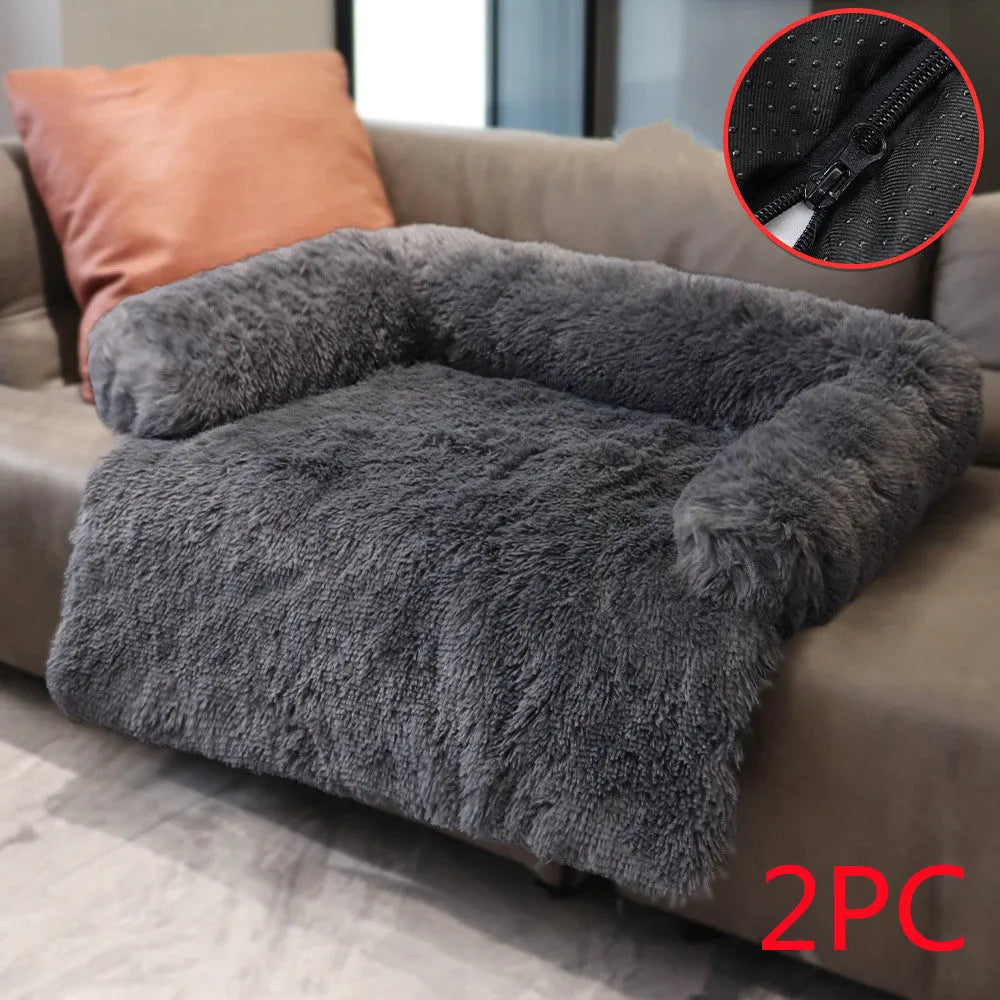 Plush kennel pet bed in grey with PP cotton fill, dual use as sofa bed for dogs and cats