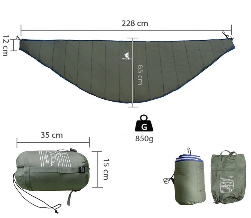 Green waterproof portable folding camping hammock made of 20D380T nylon grid cloth, 228x65cm size