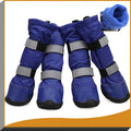Waterproof dog rain boots with flannel lining and reflective straps, available in blue black red sizes XS to XXL