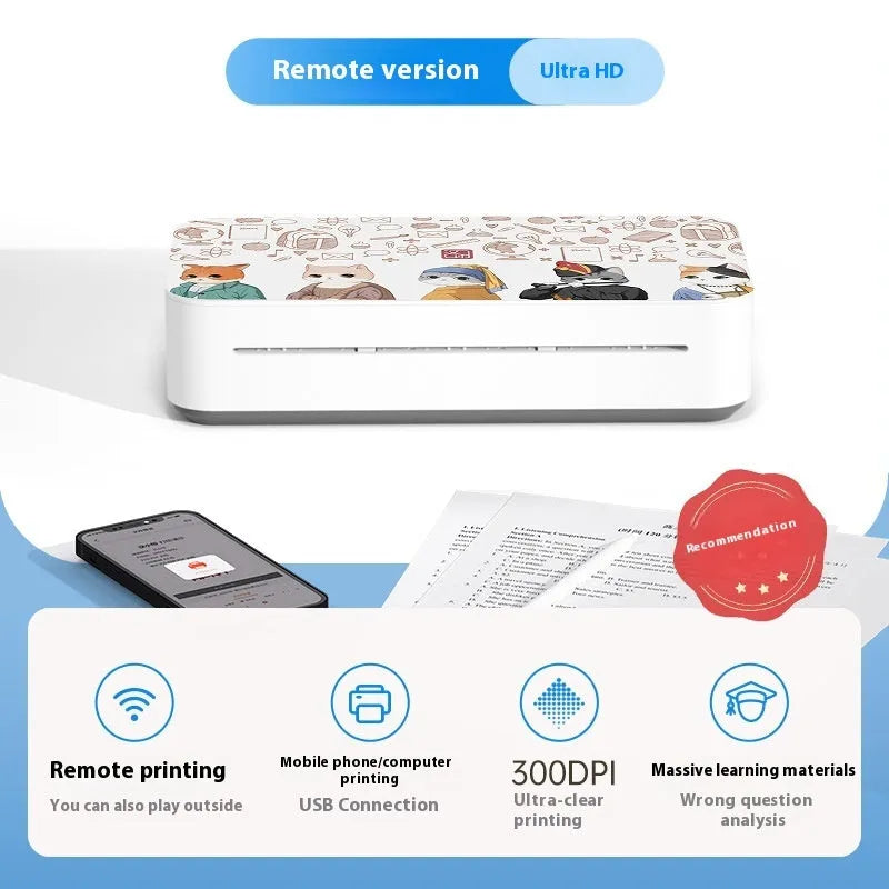 Small white plastic intelligent learning printer with Type C USB port on a desk.