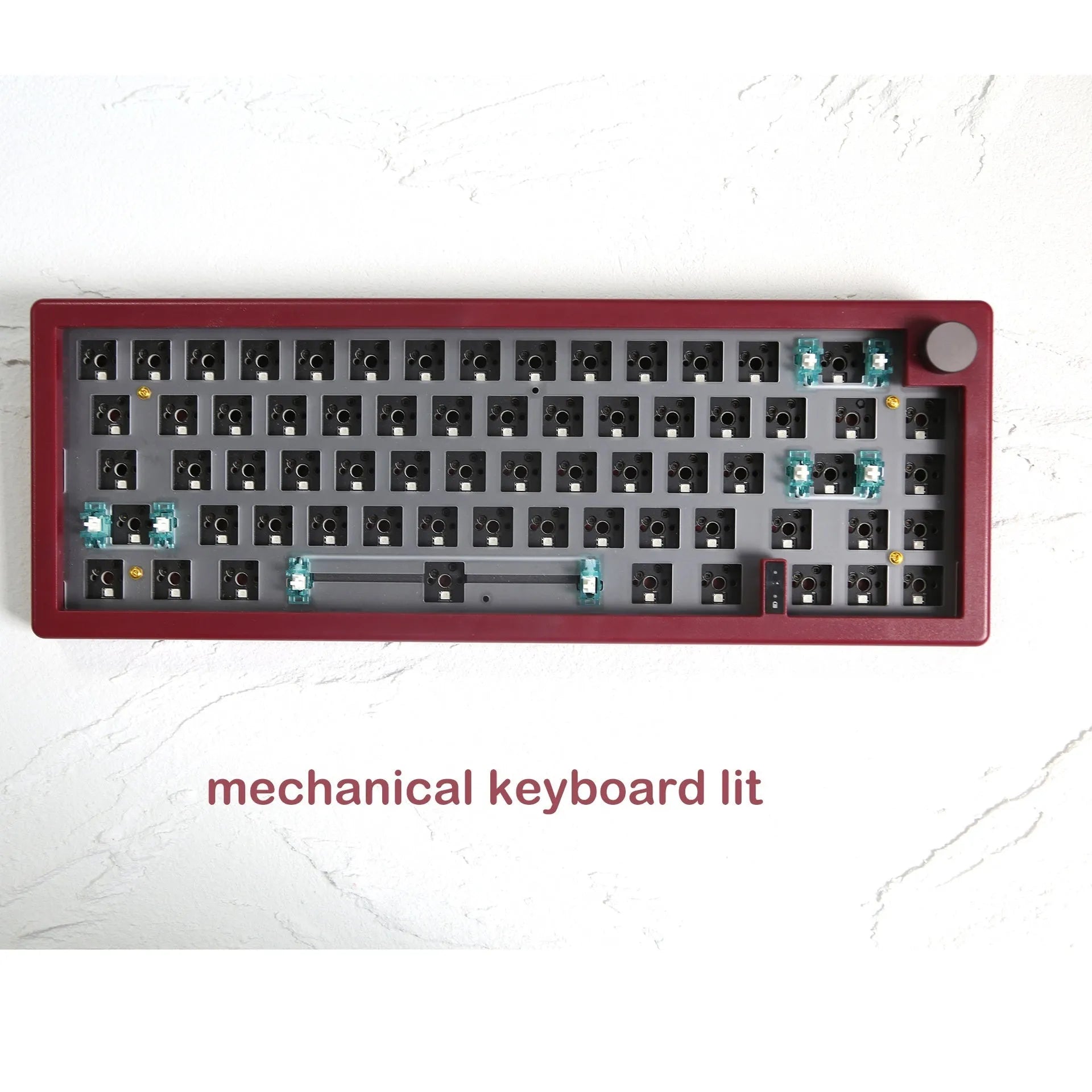 DIY mechanical keyboard kit with RGB backlighting and control knob in black, white, or coloured cases