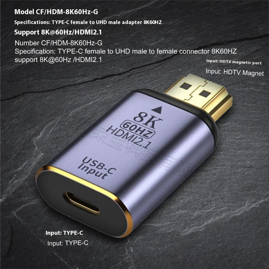 8K HDMI interface converter male to female with gold-plated connectors and PVC cable 1m length
