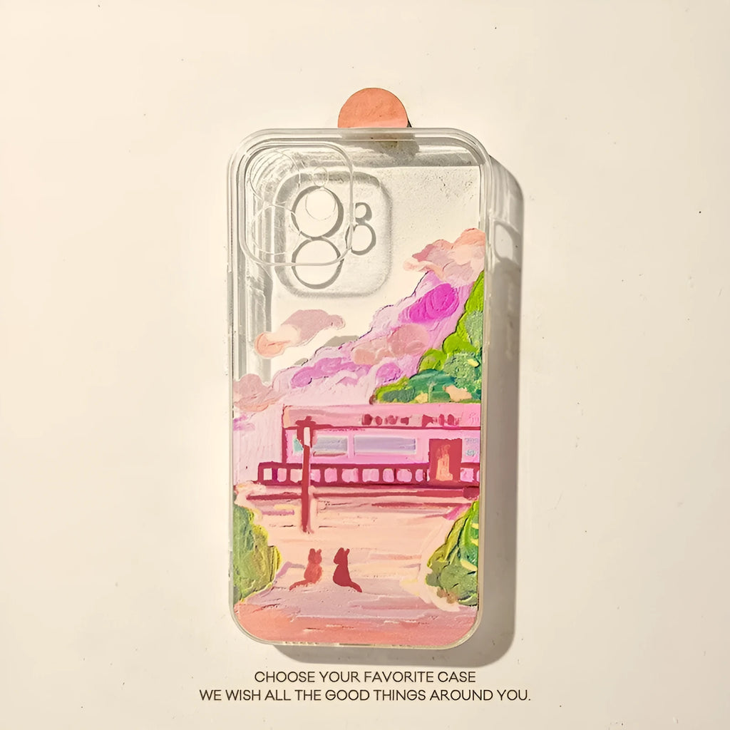 Soft silicone iPhone case with a two cat cartoon design on the back.