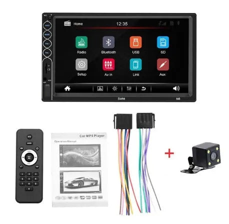 7-inch double DIN car radio MP5 player with colourful LED 800x480 TFT touchscreen Bluetooth USB SD