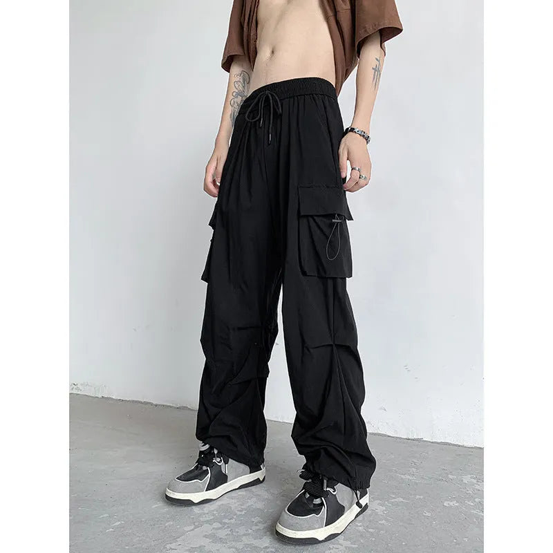 Pu Shuai draping all-matching slim fit trousers for men in black, side view