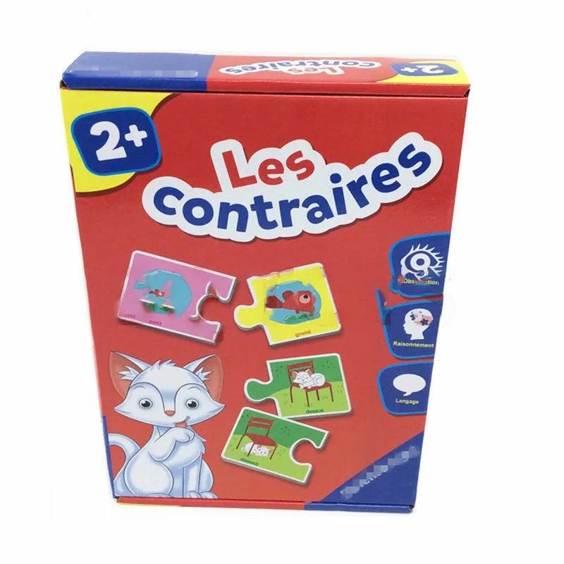 French language learning puzzle set with 12 picture-word matching pairs for children aged 2+